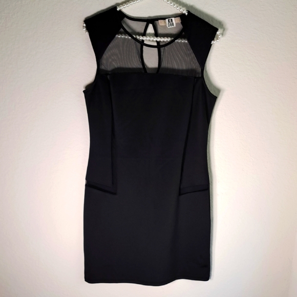 Mallory Women’s Black Dress LBD Mini Sheath Size M Sheer Mesh Cutouts Sleeveless - Picture 1 of 12